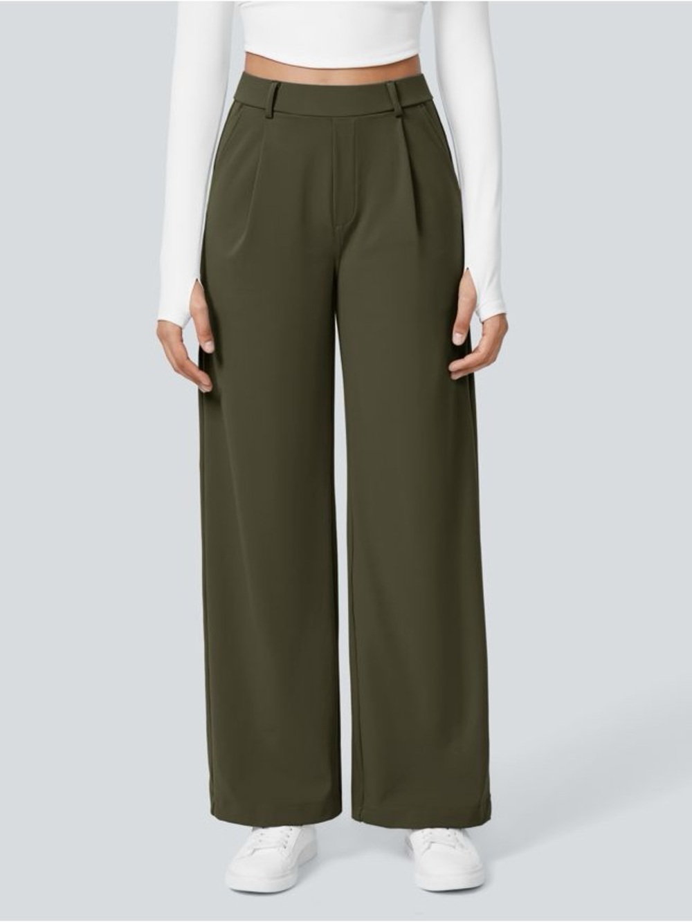 HALARA Flex DayStretch High Waisted Pocket Straight Leg Work Pants -Forest night